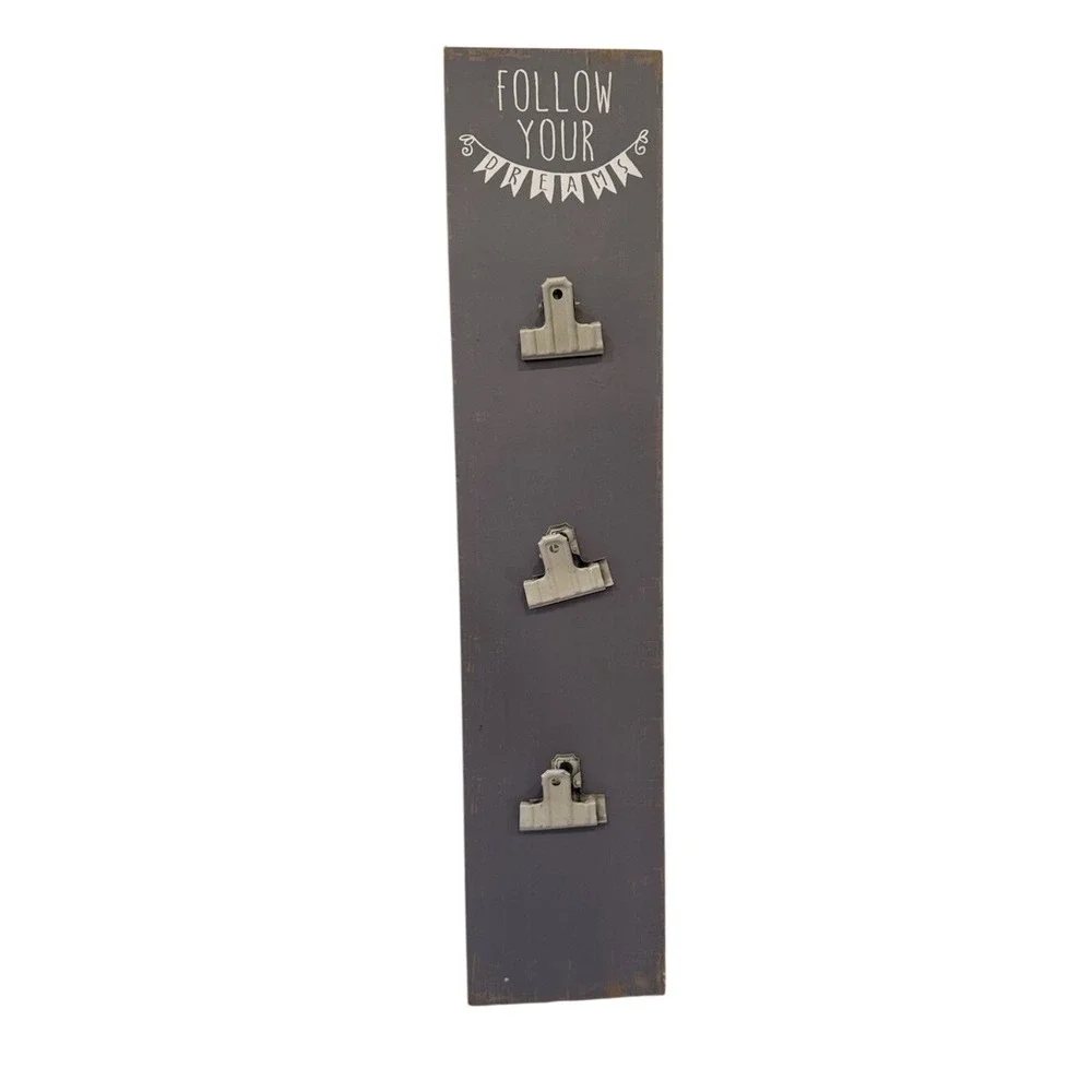 Rustic Wood Photo‎ Display 3 Clip Board Follow Your Dreams Wall Art 55x24